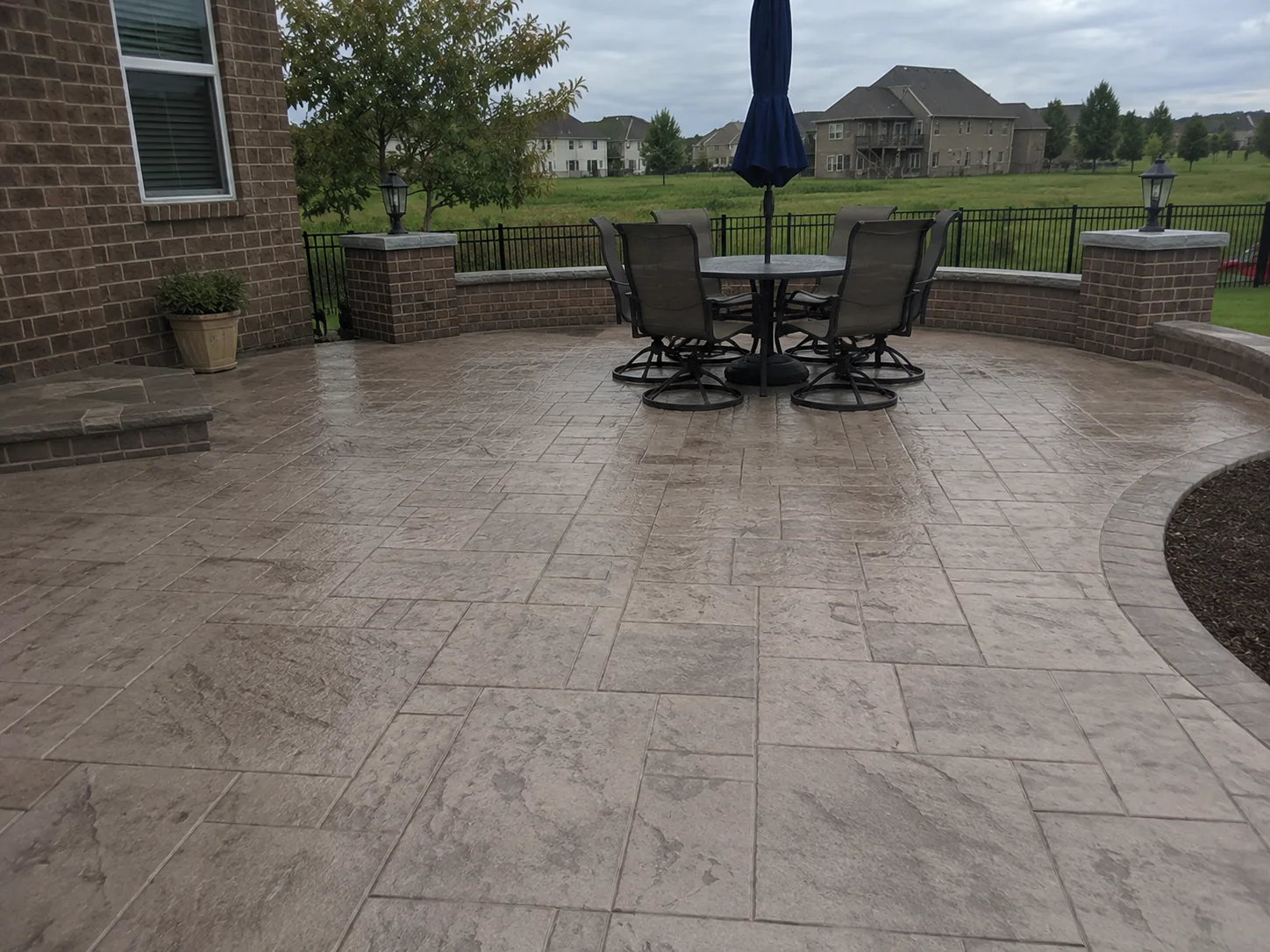 Stamped concrete patio designed for outdoor dining